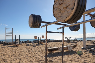 Outdoor training at the Beach down the street